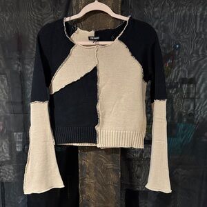 Steve Madden Black and Cream Patchwork Sweater